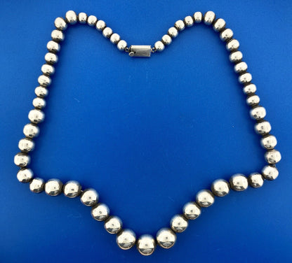 Vintage Taxco TD-29 Sterling Silver 925 Graduated Bead Ball Statement Necklace