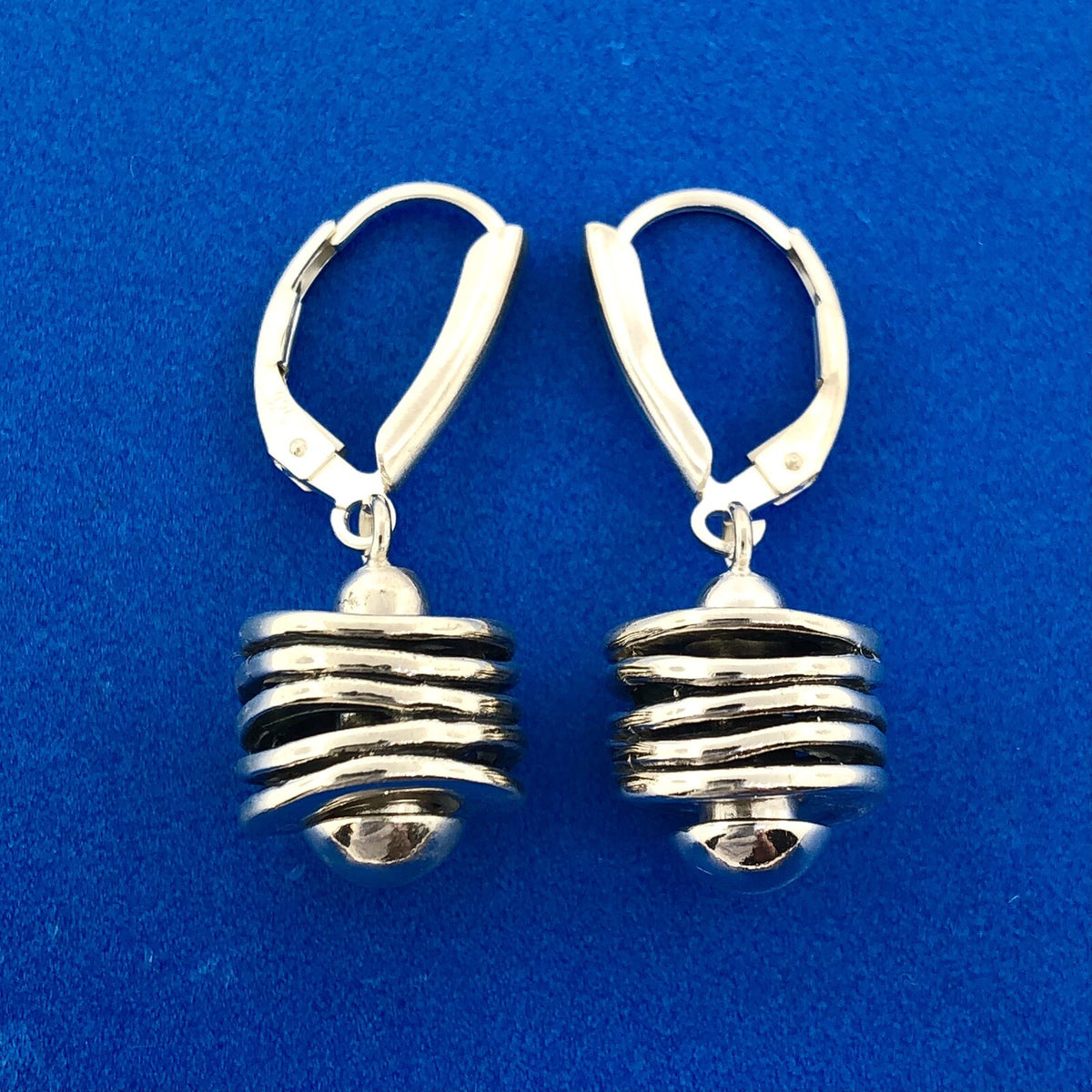 Stunning Sterling Silver 925 Coil Ring Leverback Dangle Earrings