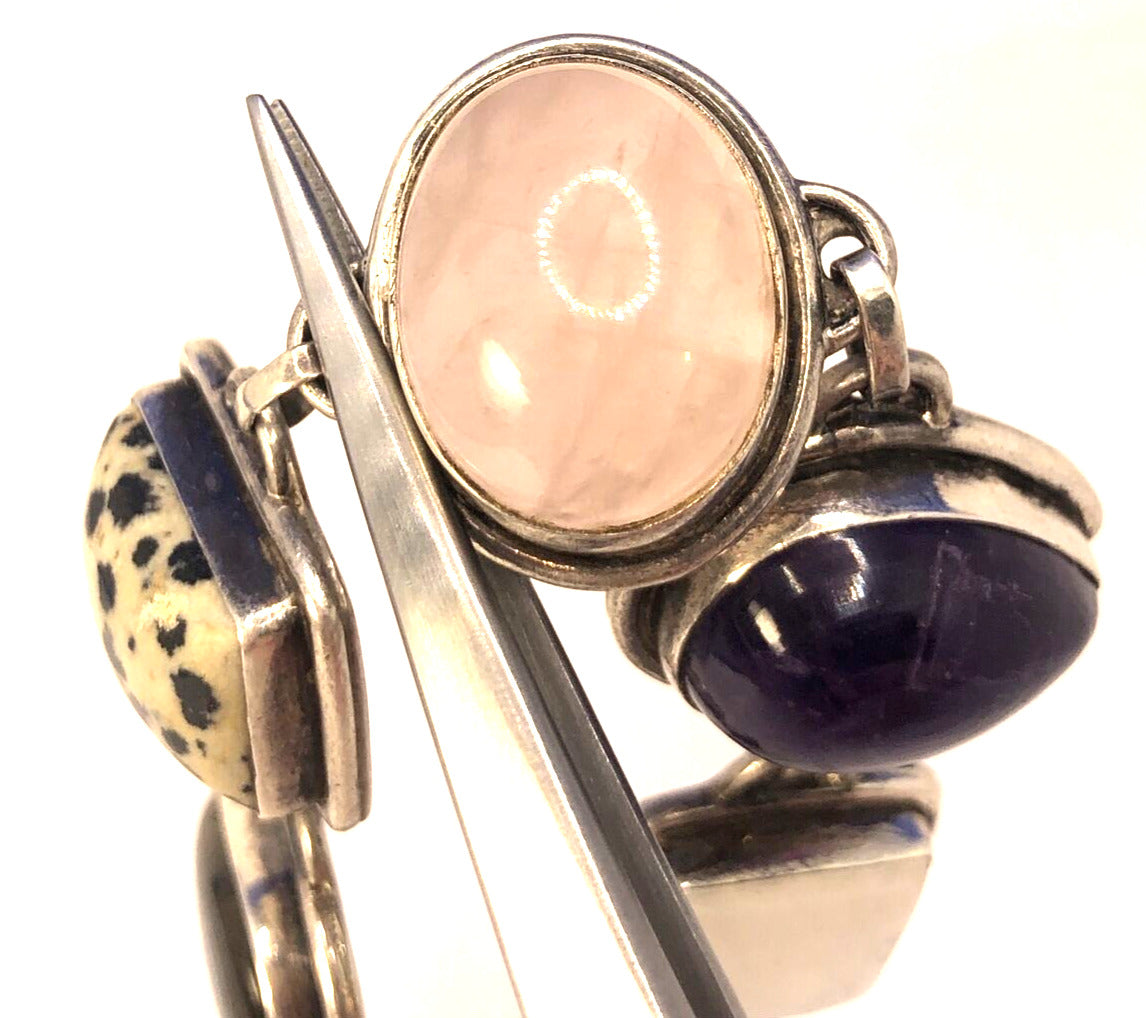 Multi Stone 925 Sterling Silver Chunky Statement Toggle Bracelet