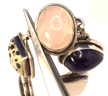 Multi Stone 925 Sterling Silver Chunky Statement Toggle Bracelet