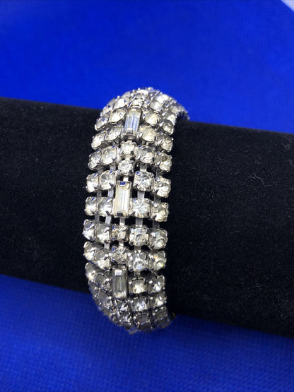 Vintage Weiss Runway Couture Rhinestone Silver Tone Statement Bracelet