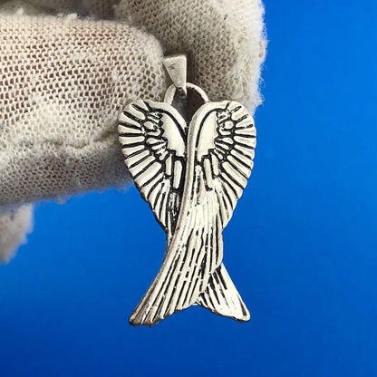Retro Sterling Silver 925 Angel Wings Guardian Protector Charm Pendant
