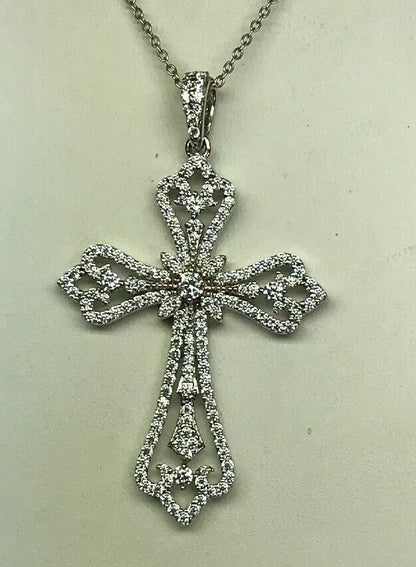 Jacmel Mauitius JCM Sterling Silver 925 Cubic Zirconia Statement Cross Necklace