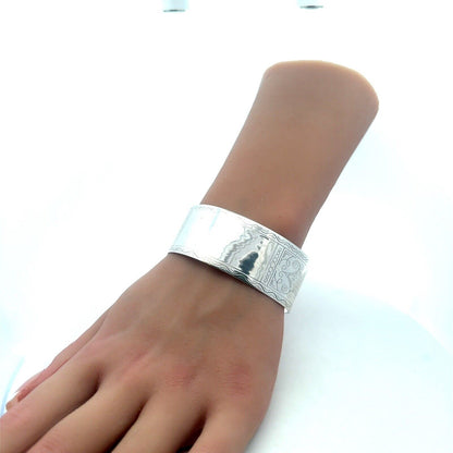 New Orleans Silversmiths Sterling Silver Etched Engravable Open Cuff Bracelet