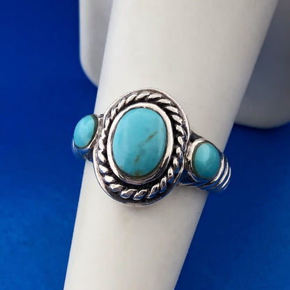 Designer 925 Sterling Silver Turquoise Cabochon Balinese Style Ring