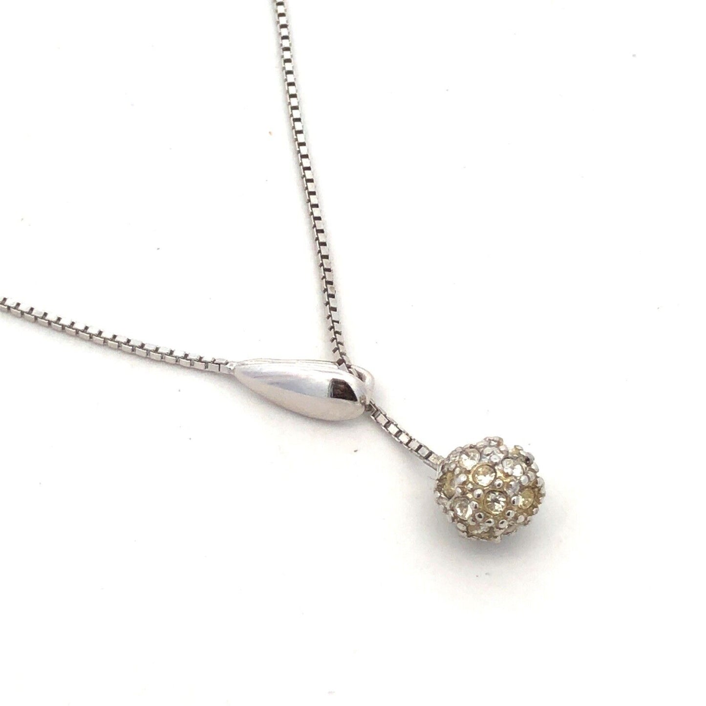 Designer Italy 925 Sterling Silver Cubic Zirconia Ball Charm Lariat Necklace
