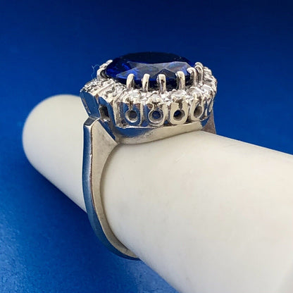 Vintage Estate 14k White Gold Blue Spinel Diamond Accent Ring Size 5.25