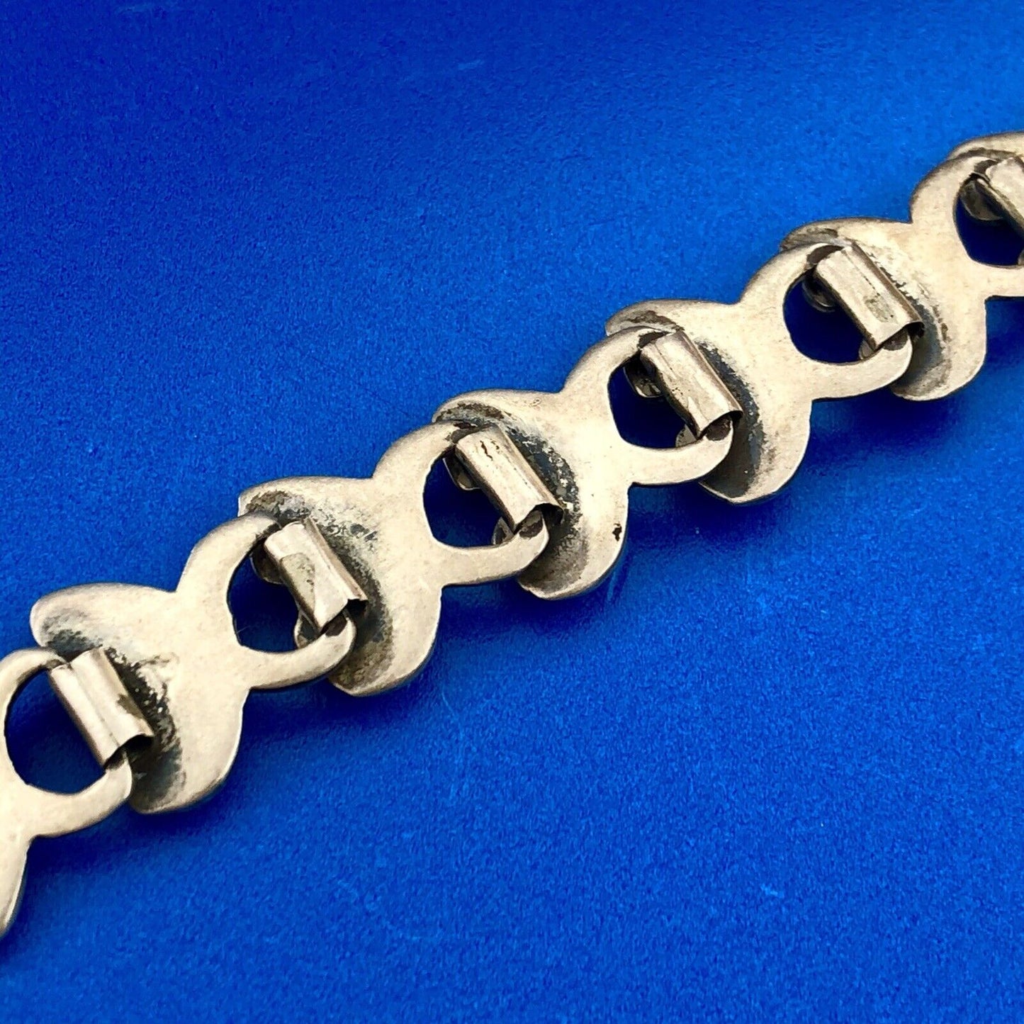 Mid Century Taxco Mexico 925 Sterling Silver Malachite Scroll Panel Necklace