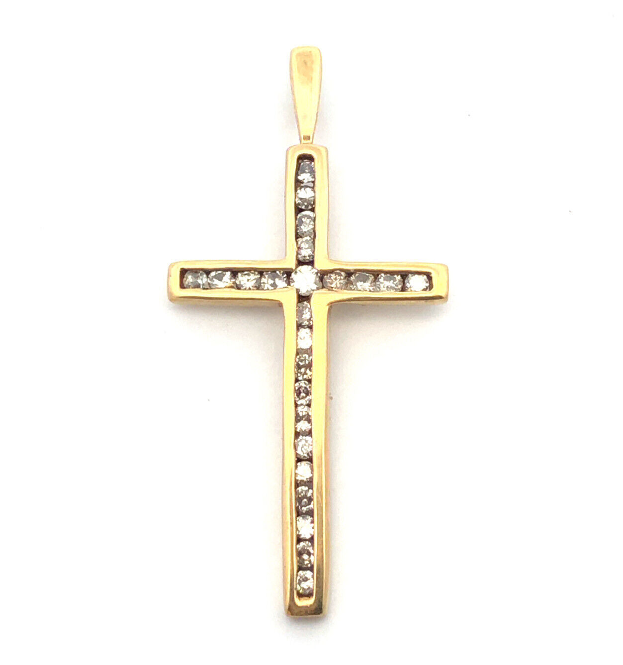 Designer 10K Yellow Gold Channel Set Diamond Religious Communion Cross Pendant