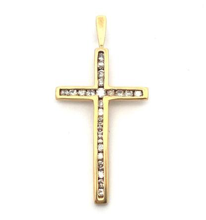 Designer 10K Yellow Gold Channel Set Diamond Religious Communion Cross Pendant