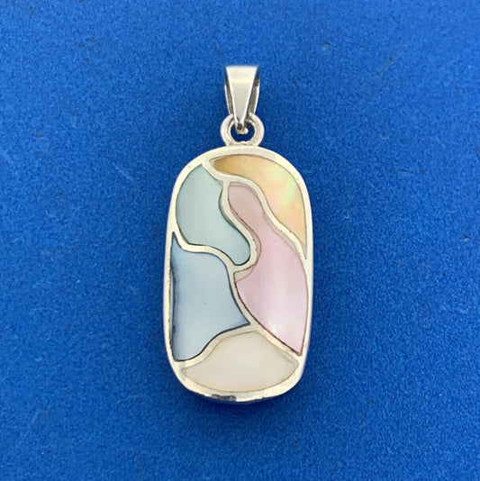 Designer 925 Sterling Silver Multicolor Mother Of Pearl Inlay Oval Drop Pendant