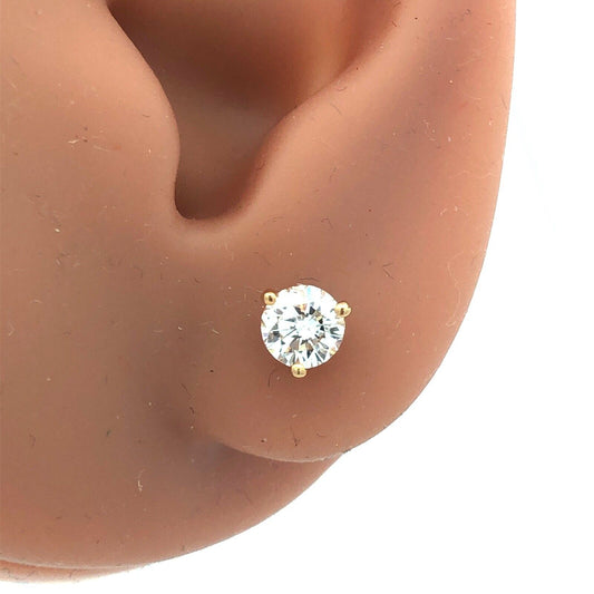 Designer 14K Yellow Gold Round Diamond Stud Earrings