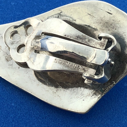 Sterling Silver 925 Teardrop Cabochon Turquoise Jagged Pear Shard Clip Earrings