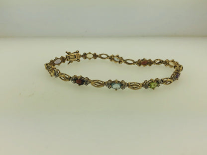 Sterling Silver 925 Vermeil Oval Multi-Gem Station Tennis Bracelet