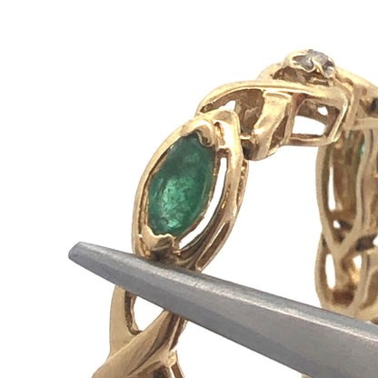 10K Yellow Gold Marquise Emerald Round Diamond X&O Tennis Bracelet
