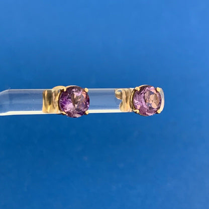 14K Yellow Gold Amethyst Solitaire February Anniversary Stud Earrings