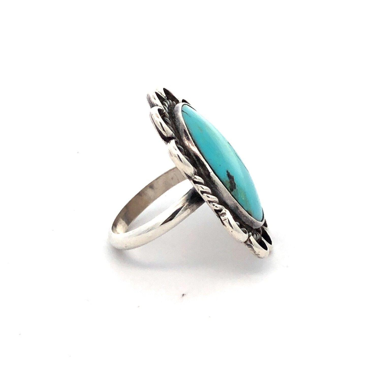 Native American 925 Sterling Silver Turquoise Cabochon Concho Statement Ring