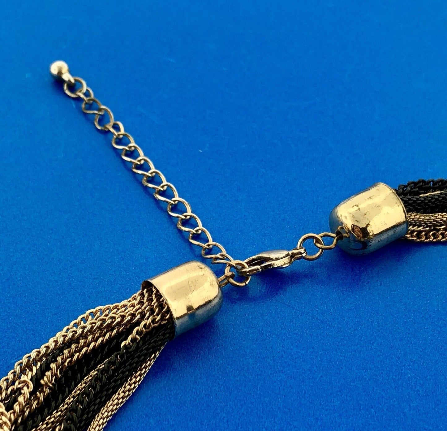 Ladies Gold And Black Tone Oval Cable Link 14 Strand Knotted Statement Necklace