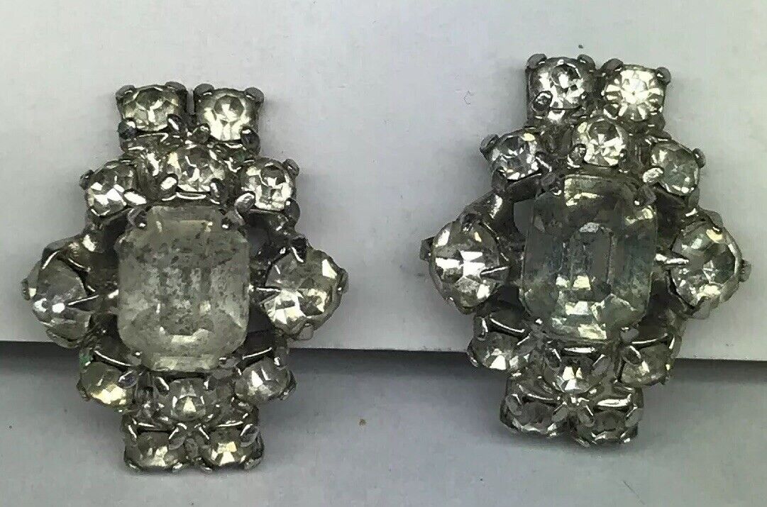 Vintage Art Deco Crystal Rhinestone Half Hoop Screw Back Clip Earrings