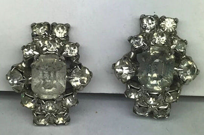Vintage Art Deco Crystal Rhinestone Half Hoop Screw Back Clip Earrings