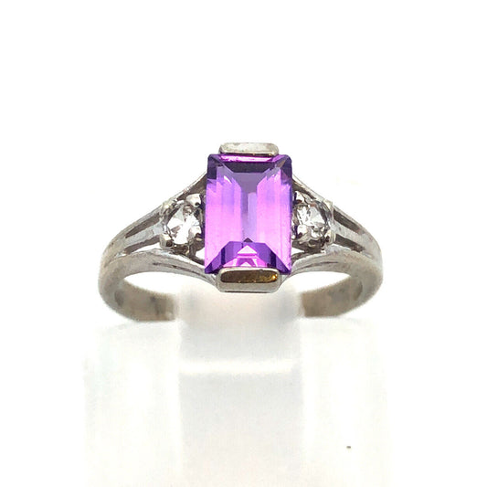Vintage 10K White Gold Baby's Child's Amethyst White Topaz February Ring