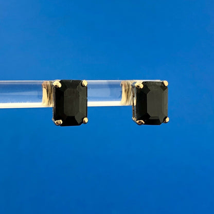 Gorgeous 14k Yellow Gold Emerald Cut Blue Sapphire Friction Back Stud Earrings
