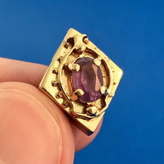 Retro 14K Yellow Gold Oval Amethyst Scroll Diamond Shaped Slide Bracelet Charm