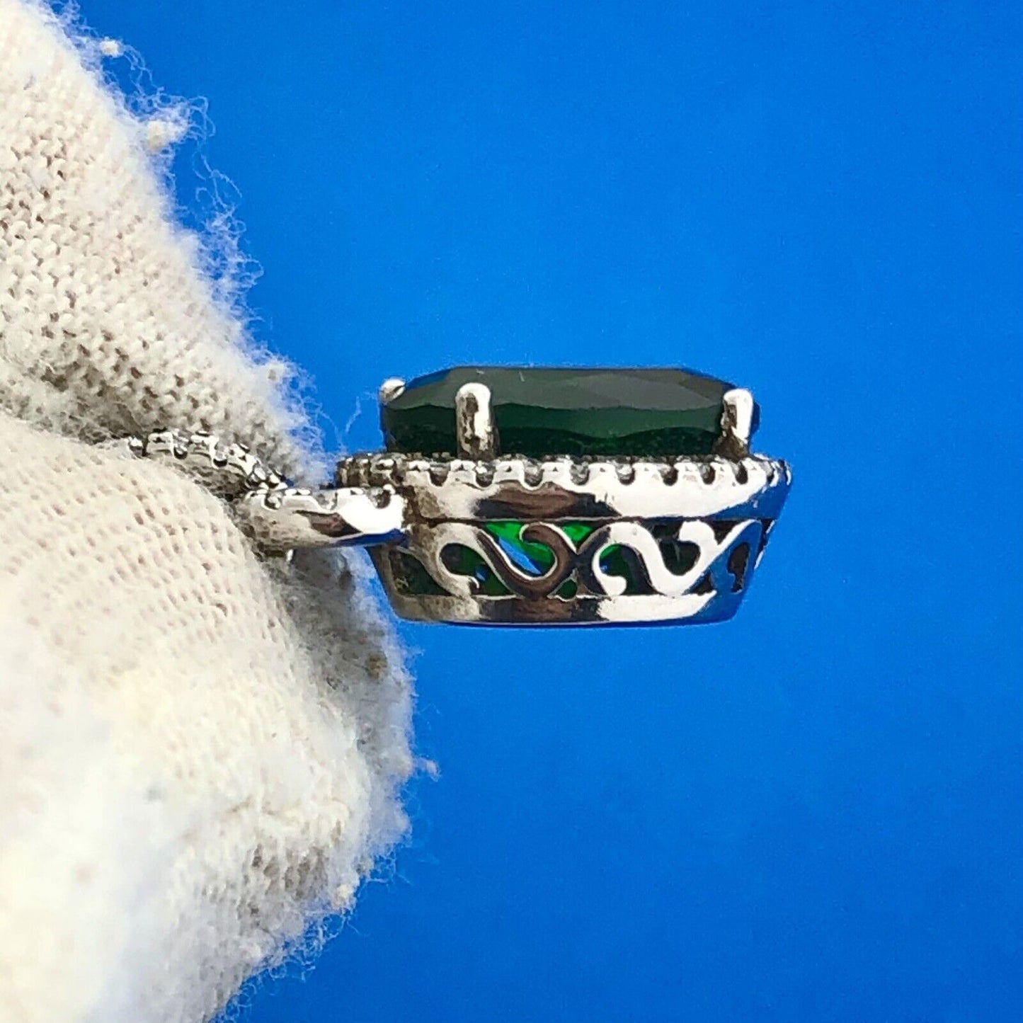 Gorgeous 925 Sterling Silver Green Tourmaline White Topaz Halo Statement Pendant