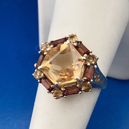 Vintage THL 10K Yellow Gold Citrine Solitaire Halo November Anniversary Ring