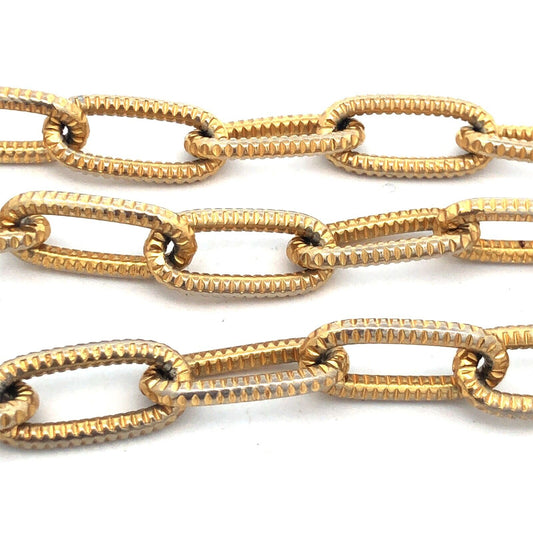 Vintage Gold Tone Paper Clip Chain Faux Ancient Coin Clasp Statement Necklace