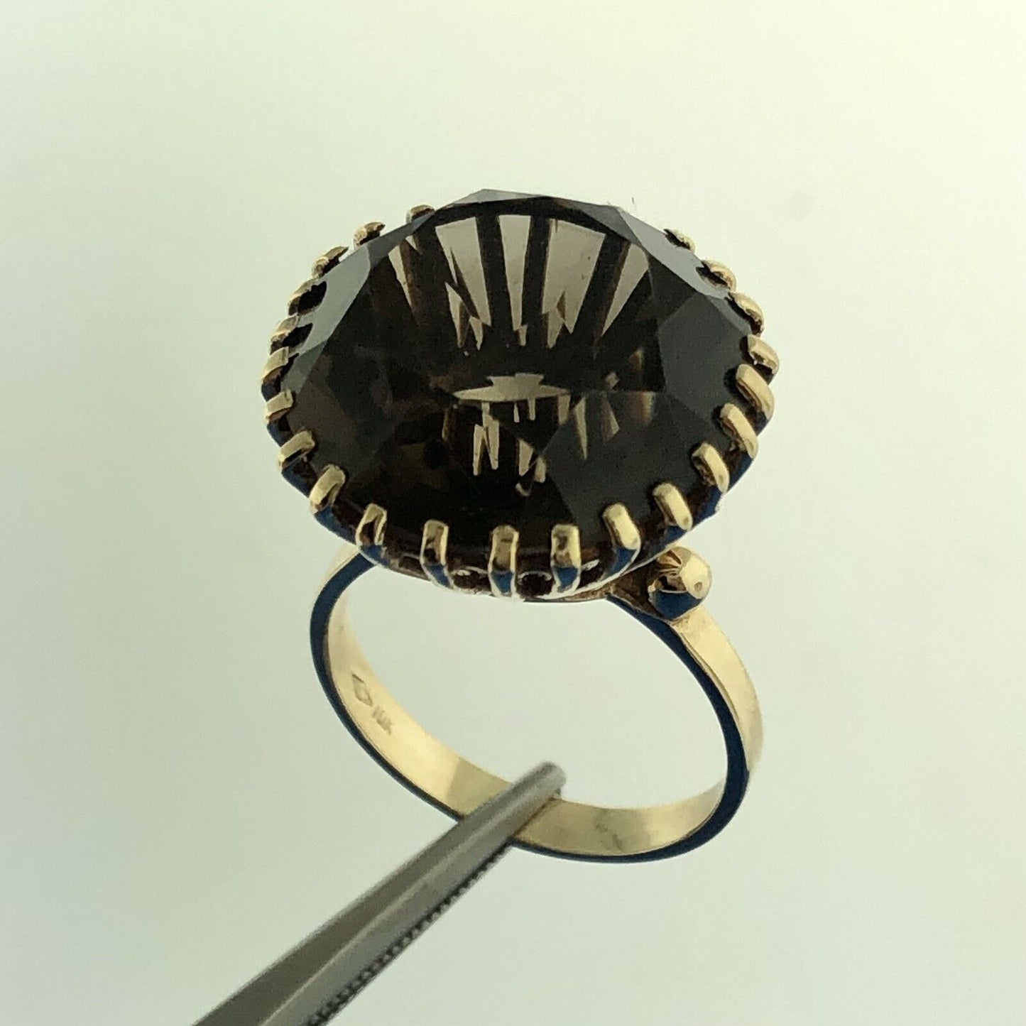 1960's 10K Yellow Gold Smoky Quartz Solitaire Dramatic Empire Cocktail Ring