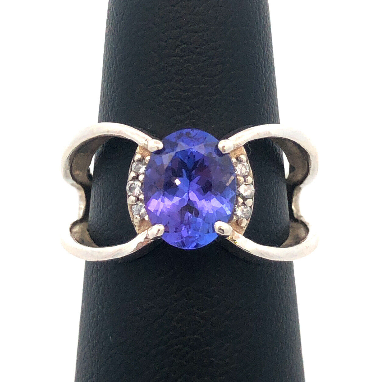 Sophia Fiori 925 Sterling Silver Oval Tanzanite Diamond Accents Split Shank Ring