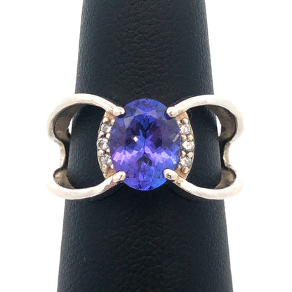 Sophia Fiori 925 Sterling Silver Oval Tanzanite Diamond Accents Split Shank Ring