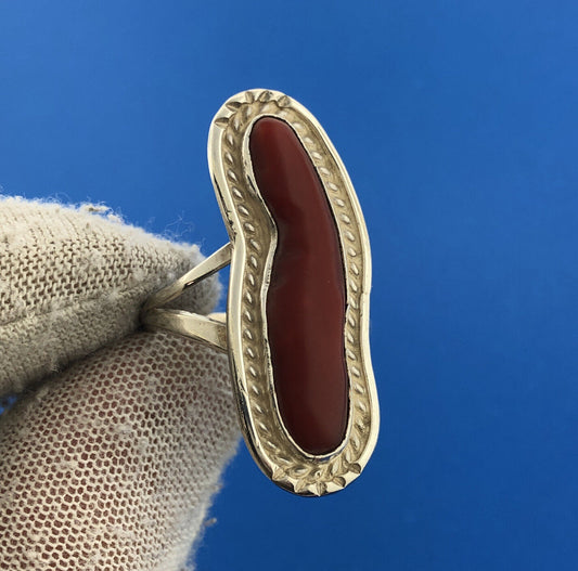Vintage Native American Artisan Sterling Silver 925 Coral Statement Ring