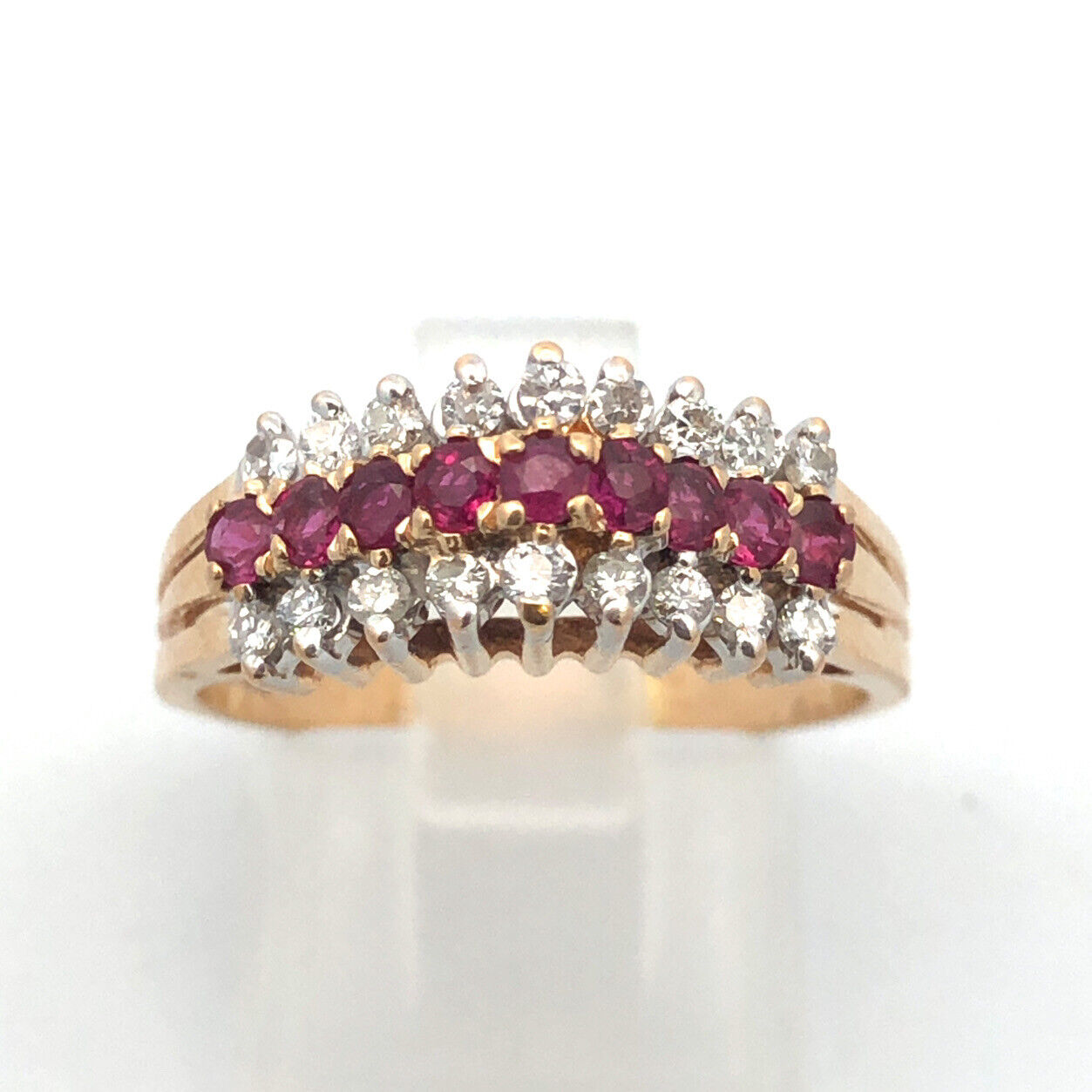 Designer 14K Yellow Gold Ruby Diamond Accented Empire Style Cocktail Ring