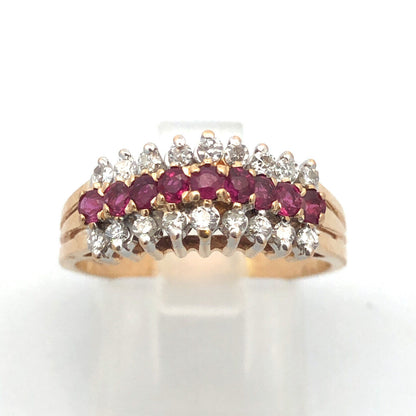 Designer 14K Yellow Gold Ruby Diamond Accented Empire Style Cocktail Ring