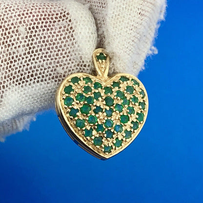 Designer 14K Yellow Gold Round Emerald Heart May Occasion Charm Pendant