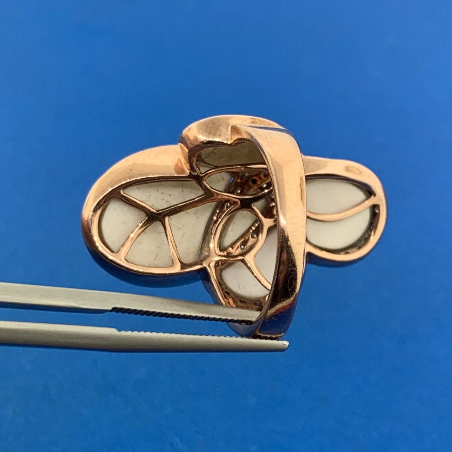 Designer CID 10K Rose Gold White Diamond Accented Modernist Finger Ring