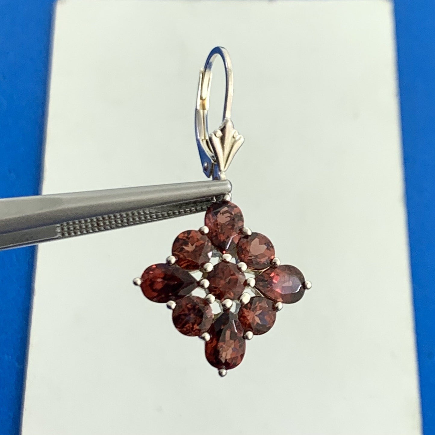 Designer 925 Sterling Silver Round & Pear Shaped Garnet Drop Leverback Earrings