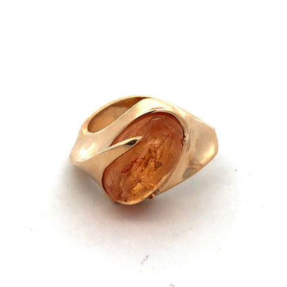 Vintage Designer 14K Yellow Gold Oval Cabochon Citrine Modernist Retro Ring