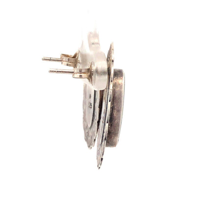 Native American Marked 925 Sterling Silver Oval Black Onyx Concho Stud Earrings