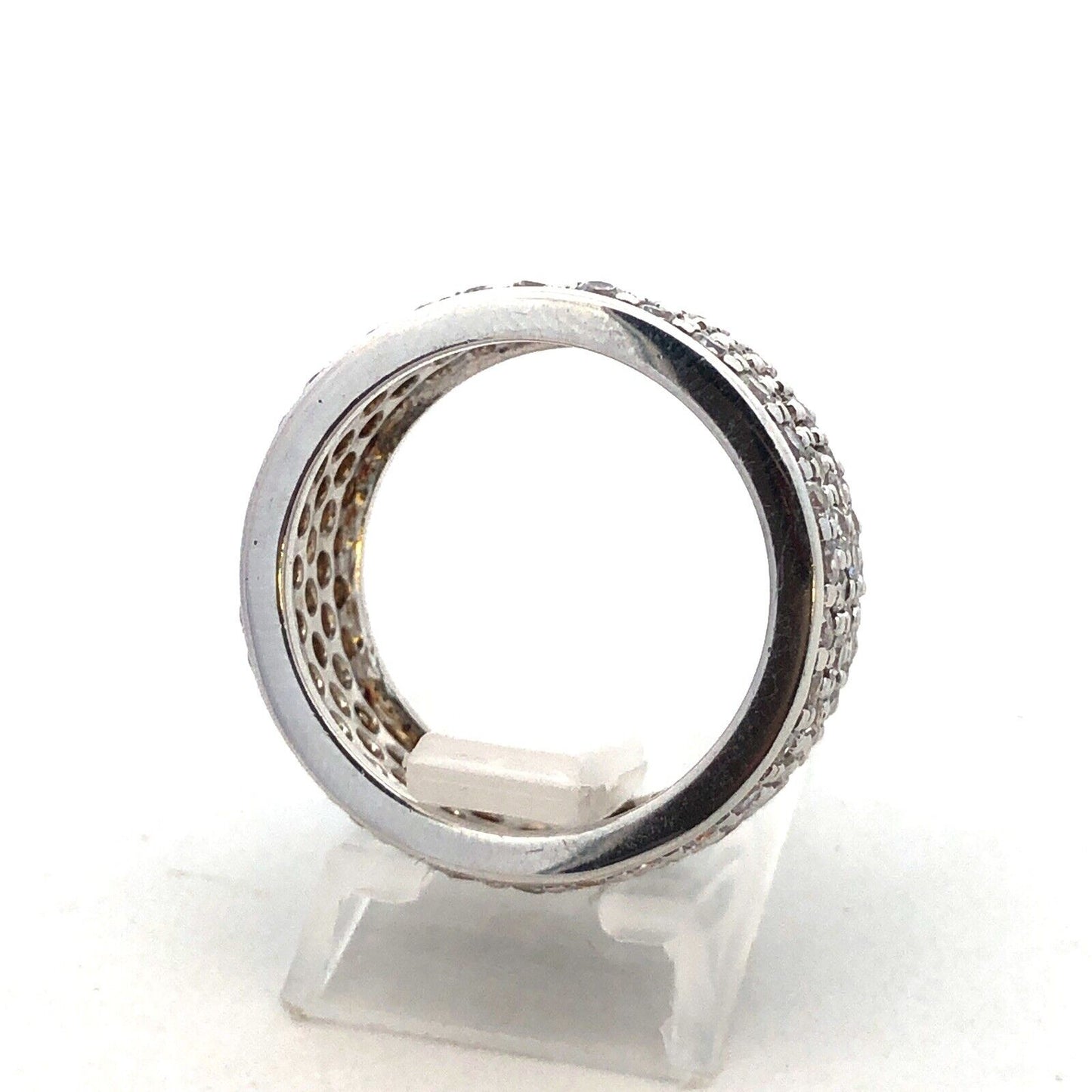 Designer ATI 925 Sterling Silver Round Cubic Zirconia CZ Pave Wide Band Ring