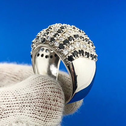 Stunning Sterling Silver 925 Black and White Cubic Zirconia Dome Ring Size 10.75