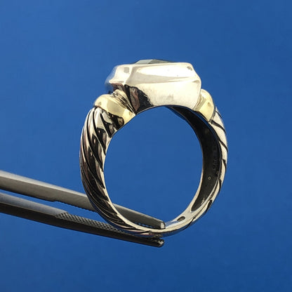 David Yurman 925 Sterling Silver 14K Yellow Gold Peridot Classic Cable Dome Ring