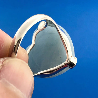 Designer GSJ 925 Sterling Silver Blue Aventurine Faceted Heart Statement Ring