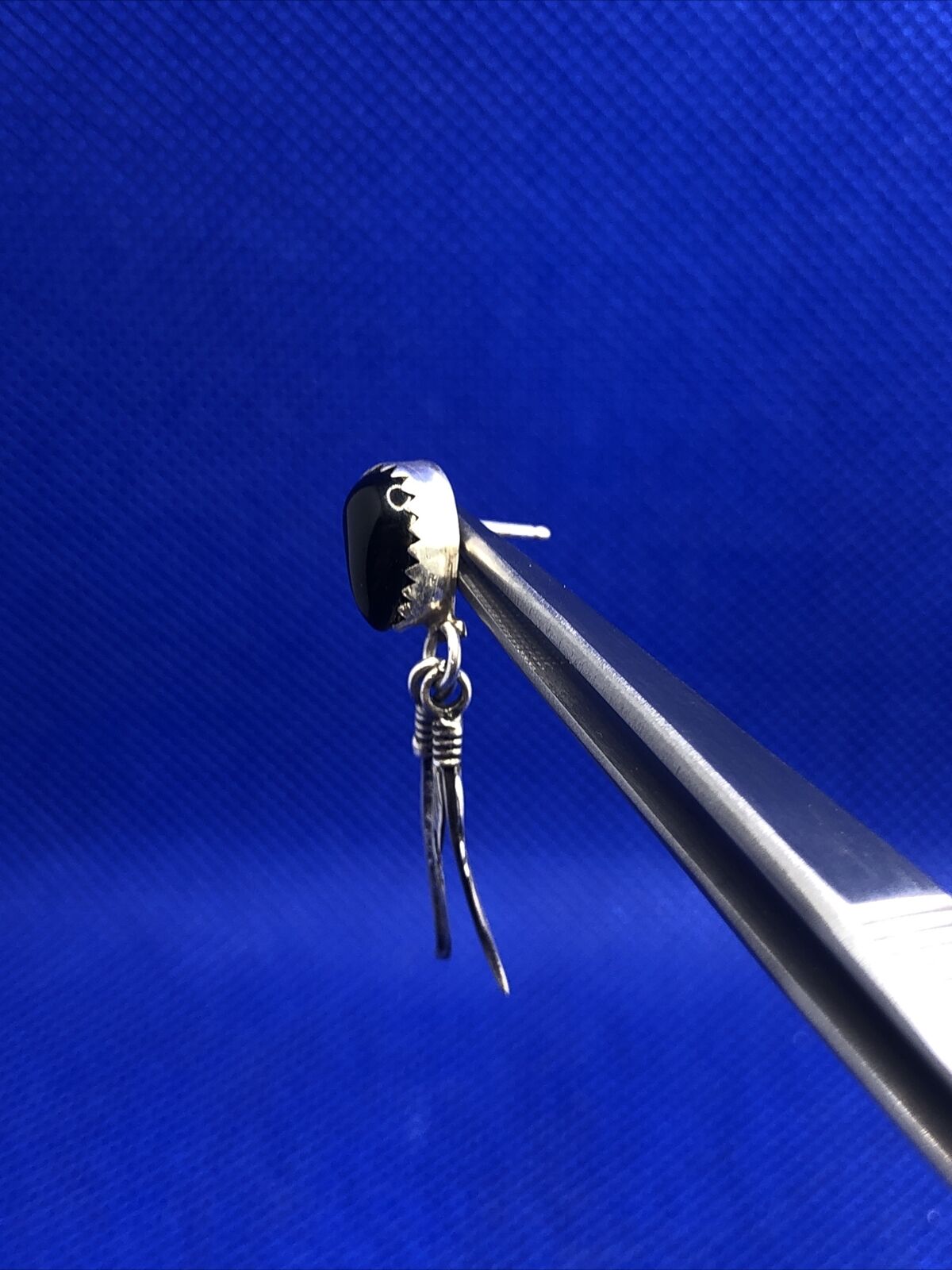 Designer STG 925 Sterling Silver Black Onyx Feather Dangle Drop Stud Earrings