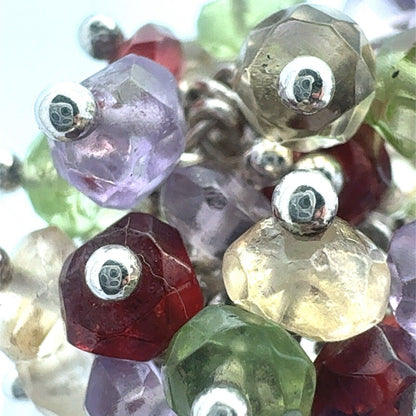 Designer 925 Sterling Silver Beaded Multi-Gemstone Cluster Dome Ring