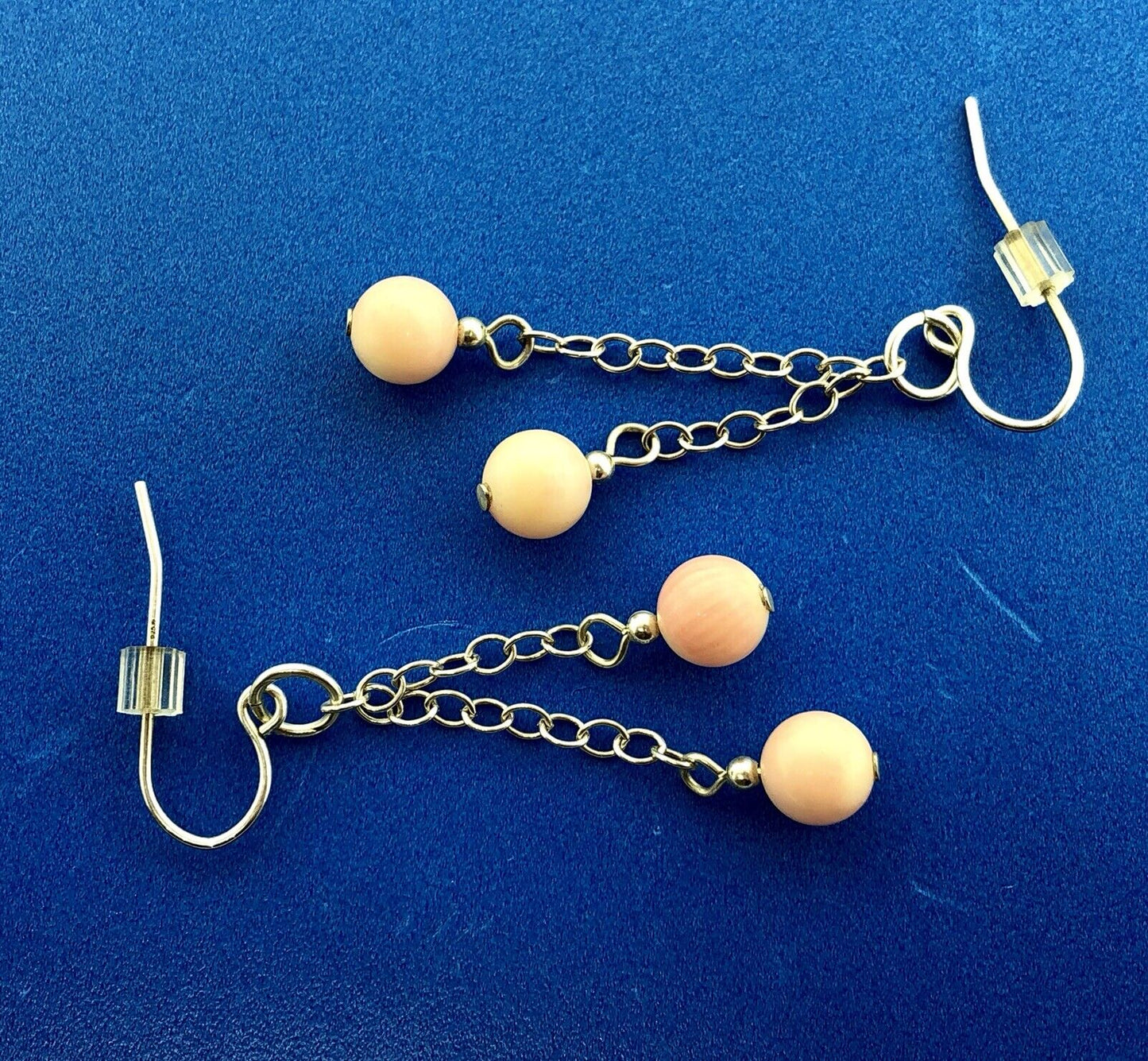 Designer Sterling Silver 925 Pink Coral Ball Bead Drop Dangle Earrings