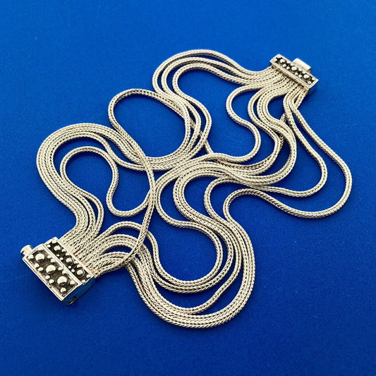 Designer Anatoli 925 Sterling Silver 10 Strand Wheat Link Mesh Cuff Bracelet