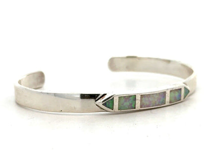 Designer MF 925 Sterling Silver Opal Inlay Open Oval Cuff Bangle Bracelet